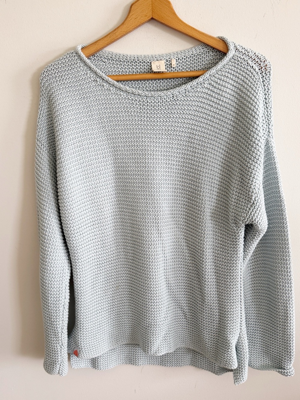 ShXt that I knit baby blue Scotia Peruvian 100% Pima cotton long sleeve sweater